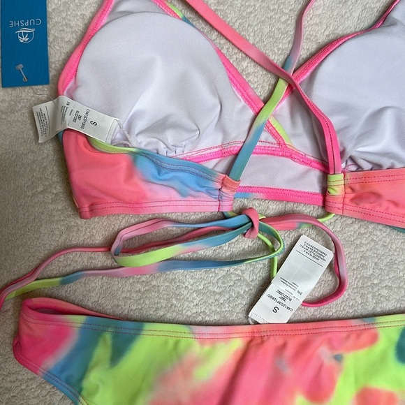 NWT! Pink yellow and‎ blue Tie-Dye Triangle Top & Cheeky Hipster Bikini Set - Picture 7 of 8